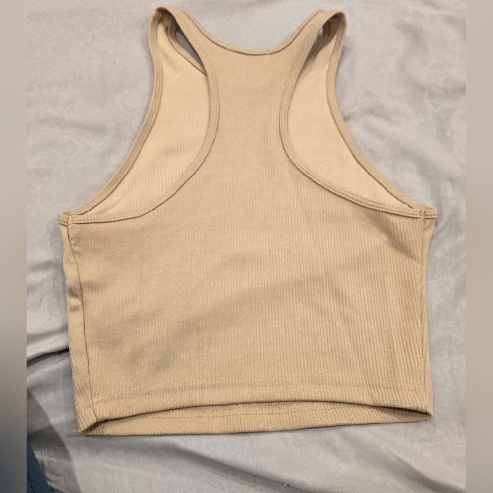 MICAS Tan Asymmetrical‎ Fitted Crop Tank - Picture 2 of 6